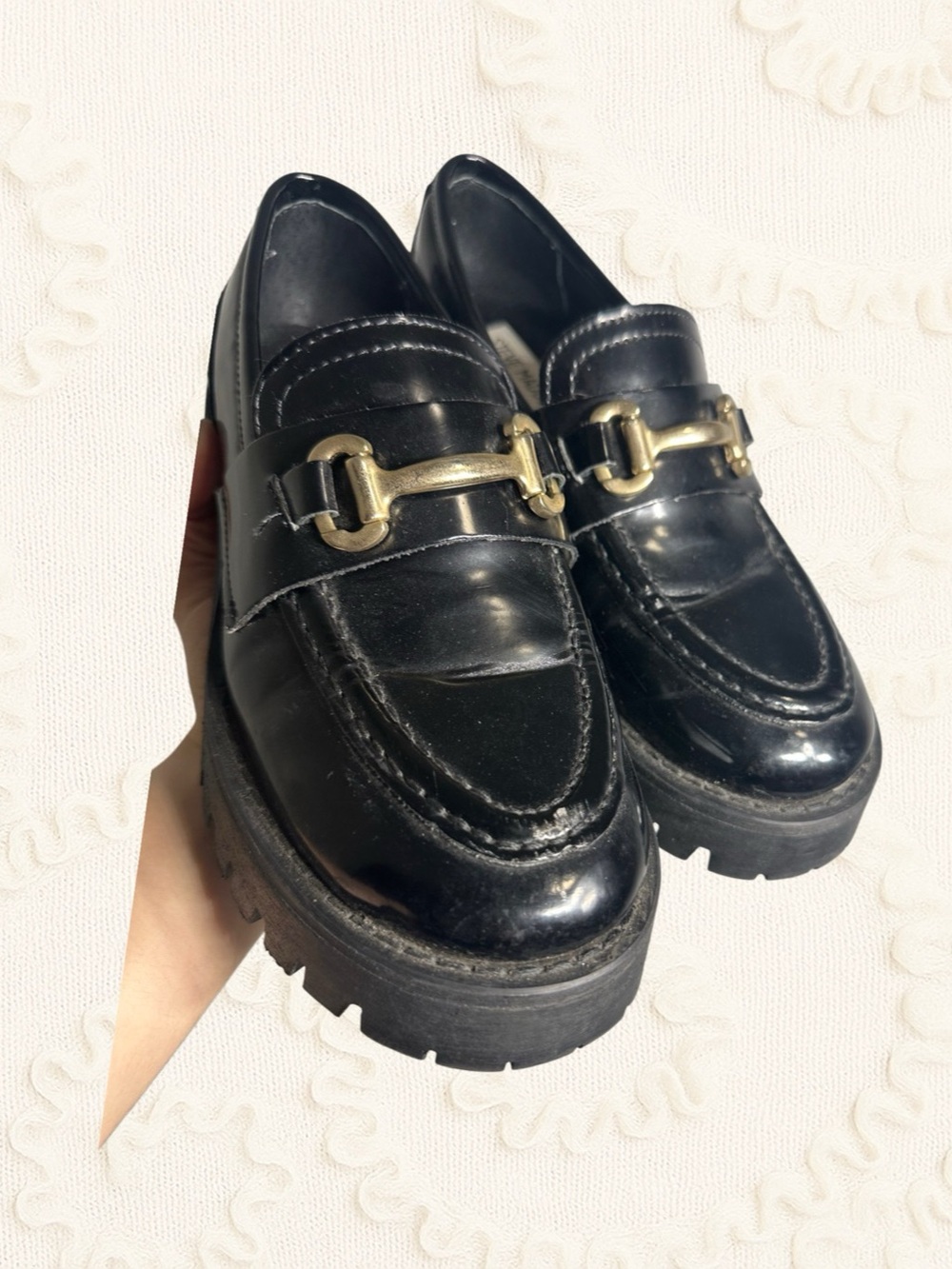 Steve Madden Lando Loafer Black Horsebit Lug Sole US 6